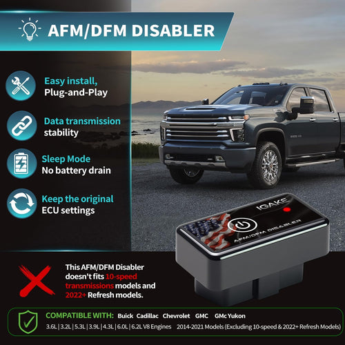 AFM Disabler Active Fuel Management Delete AFM/DFM Disabler 5.3 silverado With ON | OFF Button Compatible with V6 & V8 GM Motors (Chevy GMC Sierra GMC Yukon Cadillac Escalade etc)4.3L 5.3L 6.0L 6.2L